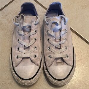 Converse All Star White Sneakers Shoes Lace Up Lilac Purple Accent Low Top Sz 1